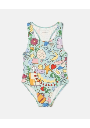 Stella McCartney - Bug Hotel Print Swimsuit, Woman, Green/Multicolor, Size: 5