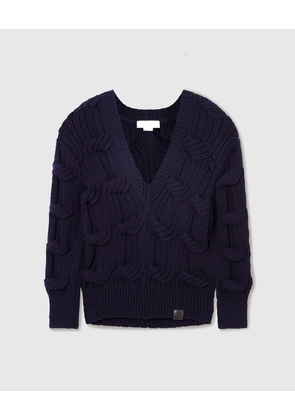 Stella McCartney - Falabella Cable-Knit V-Neck Jumper, Woman, Navy, Size: M