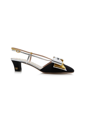 Valentino Garavani Bowow Leather-Trimmed Satin Slingback Pumps - Moda Operandi
