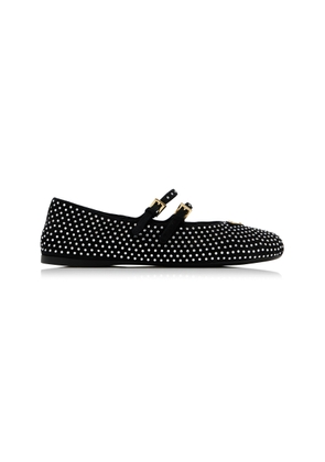 Prada Crystal-Embellished Suede Ballet Flats - Moda Operandi