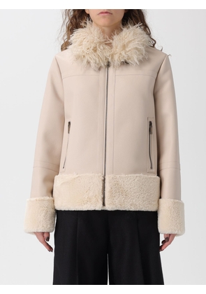 Fur Coat TWINSET Woman color Yellow Cream