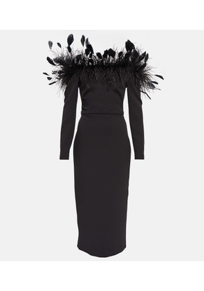 Safiyaa Feather-trimmed midi dress