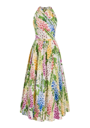 Oscar de la Renta Foxglove-Printed Cotton-Poplin Midi Halter Dress - Moda Operandi