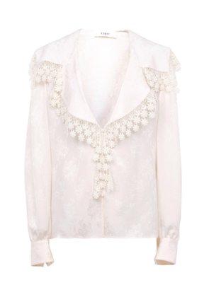 Chloé Ruffled Organic Silk-Jacquard Top - Moda Operandi