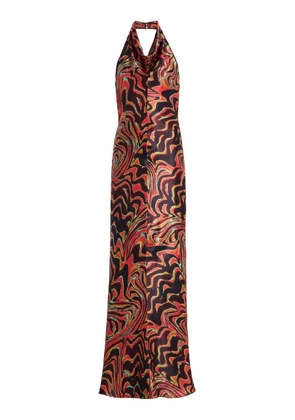 Christopher John Rogers Printed Satin Cowl-Neck Halter Gown - Moda Operandi