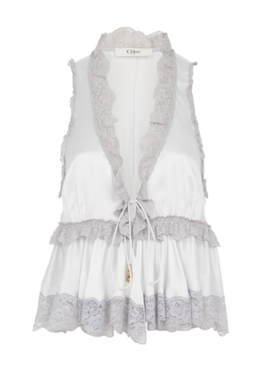 Chloé Lace-Trimmed Silk Satin Top - Moda Operandi