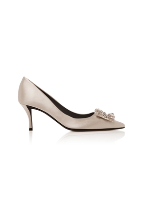Roger Vivier Flower Embellished Satin Pumps - Moda Operandi