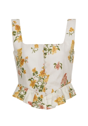 Agua by Agua Bendita Eslabon Ruffled Floral Linen Cropped Top - Moda Operandi
