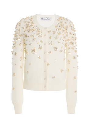 Oscar de la Renta Mother-of-Pearl Embellished Wool Cardigan - Moda Operandi