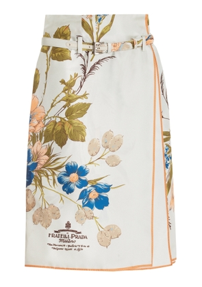 Prada Belted Floral-Twill Midi Scarf Skirt - Moda Operandi