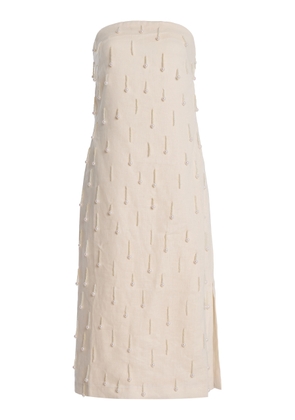 Andres Otalora Exclusive Coquetas Embellished Linen Midi Dress - Moda Operandi