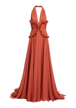 Elie Saab Ruffled Silk Georgette Halter Gown - Moda Operandi
