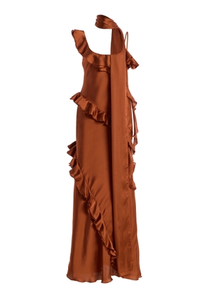 SIEDRÉS Exclusive Monica Ruffled Satin Maxi Dress - Moda Operandi
