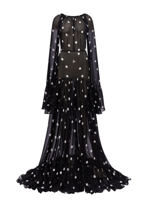 Harithand Exclusive Steorra Flared-Sleeve Polka-Dot Silk Maxi Dress - Moda Operandi