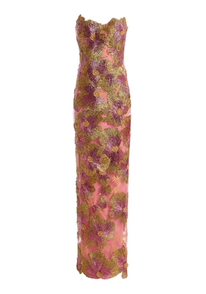 Monique Lhuillier Floral-Embroidered Tulle Gown - Moda Operandi