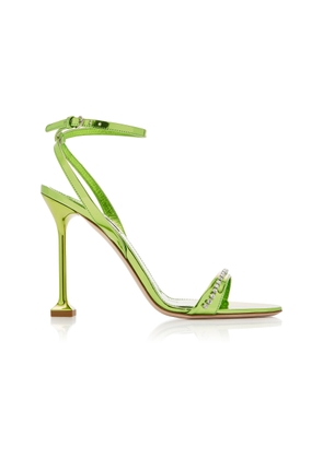Miu Miu Crystal-Trimmed Metallic Leather Sandals - Moda Operandi