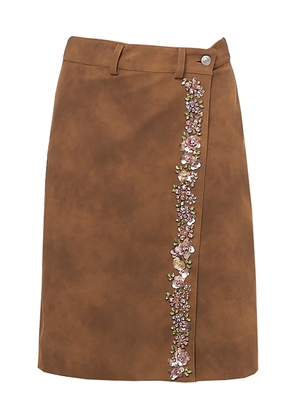 DES_PHEMMES Embroidered Faux Suede Wrap Skirt - Moda Operandi