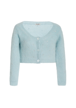 Miu Miu Diamante Embroidered Mohair-Knit Cropped Cardigan - Moda Operandi