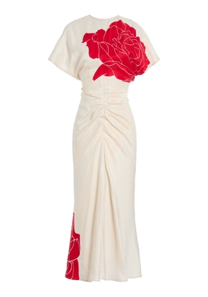 Victoria Beckham Rose-Print Satin Midi Dress - Moda Operandi