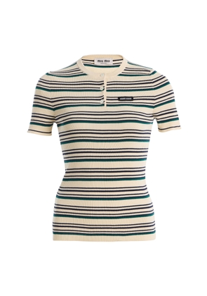 Miu Miu Striped Cotton Henley Top - Moda Operandi