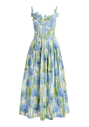Oscar de la Renta Appliqued Allium-Printed Cotton-Poplin Midi Dress - Moda Operandi