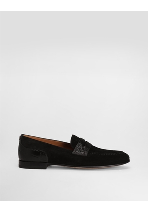 Dolce & Gabbana Split Calfskin And Alligator Slippers - Man Driver Shoes And Loafers Black 45