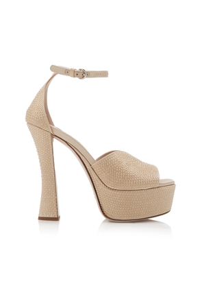Miu Miu Crystal-Embellished Satin Platform Sandals - Moda Operandi