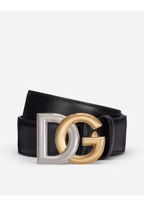 Dolce & Gabbana Calfskin Belt With Double-plated Dg Logo - Man Belts Black 85