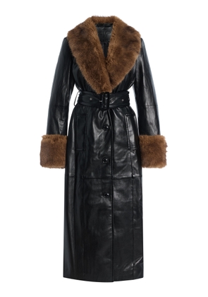 Stand Studio Estella Faux Shearling-Trimmed Vegan Leather Coat - Moda Operandi