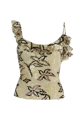 SIEDRÉS Arla Ruffled Velvet Devoré Top - Moda Operandi