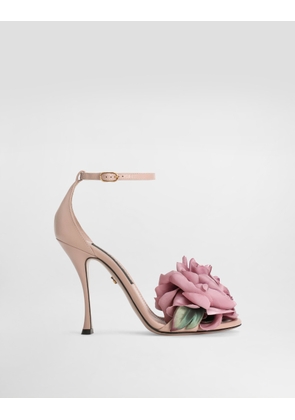 Dolce & Gabbana Keira Leather Sandals With Flower Application - Woman Sandals And Wedges Multicolor 38.5