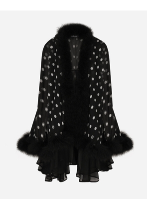 Dolce & Gabbana Chiffon Cape With Polka-dot Print And Marabou Trim - Woman Coats And Jackets Print 36