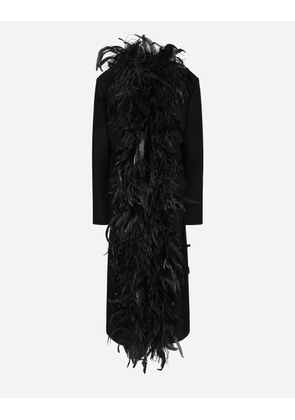 Dolce & Gabbana Double-breasted Wool Crepe Coat With Belt And Rooster Feather Embellishment - Woman Coats And Jackets Black Wool 38