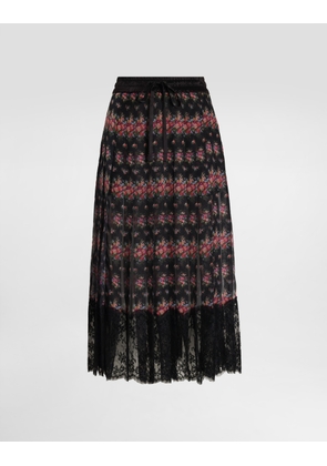 Dolce & Gabbana Small Flower Bouquets-print Pleated Chiffon Skirt - Woman Skirts Multicolor 52