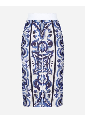 Dolce & Gabbana Majolica Print Midi Skirt - Woman Skirts Blue Fabric 38