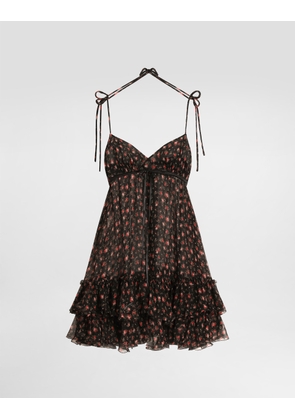 Dolce & Gabbana Small Rose-print Short Chiffon Dress - Woman Dresses Multicolor 50