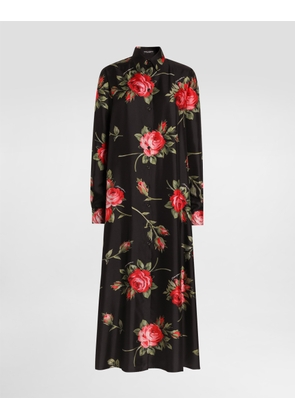 Dolce & Gabbana Rose Bouquet-print Long Twill Dress - Woman Dresses Multicolor 42