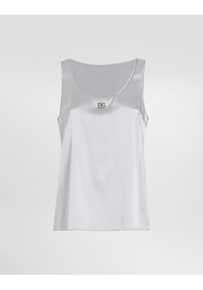 Dolce & Gabbana Satin Tank Top With Dg Logo Pin - Woman Shirts And Tops Gray 44