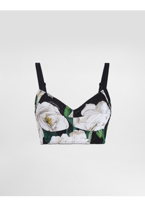 Dolce & Gabbana Stretch Bralette Top With Gardenia Print - Woman Shirts And Tops Print 48