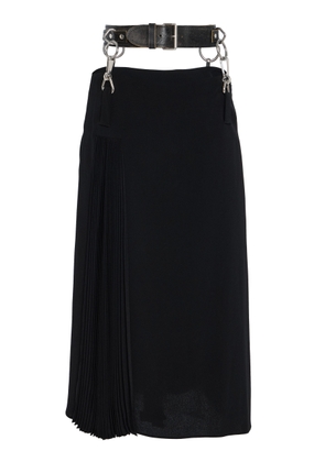 Prada Belt-Detailed Pleated Crepe-Cady Midi Skirt - Moda Operandi