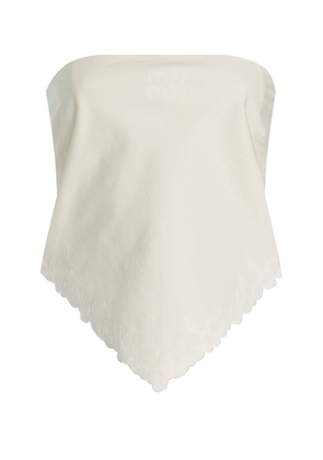 Miu Miu Strapless Embroidered Cotton-Linen Bandana Top - Moda Operandi