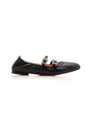 Roger Vivier Crystal-Embellished Leather Ballet Flats - Moda Operandi