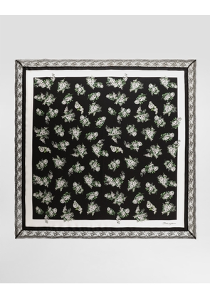 Dolce & Gabbana 90x90 Small Flower Bouquet-print Silk Twill Scarf With Lace Insert - Woman Scarves And Silks Multicolor Onesize