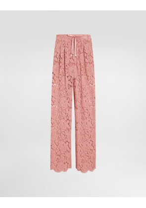 Dolce & Gabbana Flared Floral Cordonetto Lace Pants With Dg Logo - Woman Pants And Shorts Pink 42