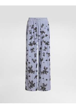 Dolce & Gabbana Poplin Trousers With Crystal Flower Embroidery - Woman Pants And Shorts Multi-colored 40