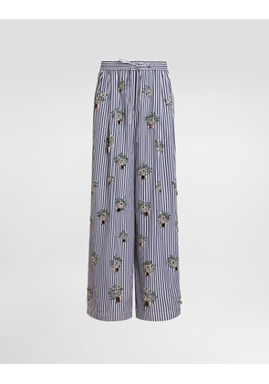 Dolce & Gabbana Poplin Trousers With Crystal Flower Embroidery - Woman Pants And Shorts Multi-colored 42