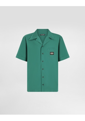 Dolce & Gabbana Cotton Hawaiian Shirt With Branded Tag - Man Shirts Green Cotton 41