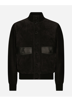 Dolce & Gabbana High-neck Suede Jacket - Man Coats And Jackets Black 44