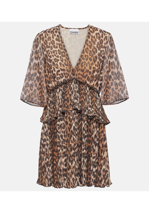 Ganni Leopard-print georgette minidress