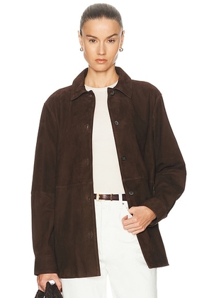 Toteme Soft Suede Overshirt in Bark - Brown. Size 32 (also in 34, 36, 38).